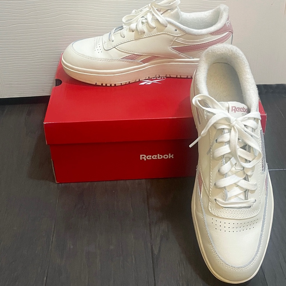 Reebok Classic White and Pink Sneakers